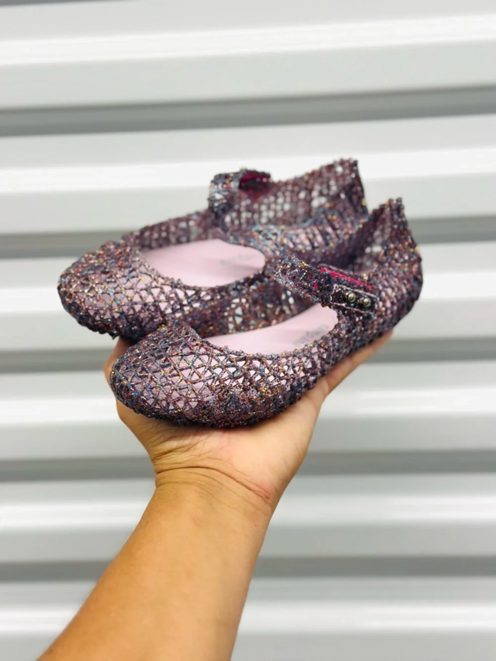 Mini Melissa Glitter Mesh Mary Janes - Purple Multi